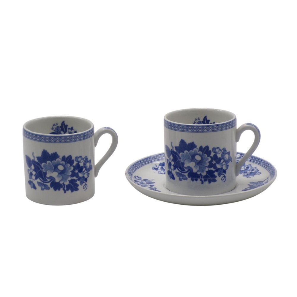 Spode Blue Room Collection Blue Groups Porcelain Demitasse 2-Cups 1-Saucer Set